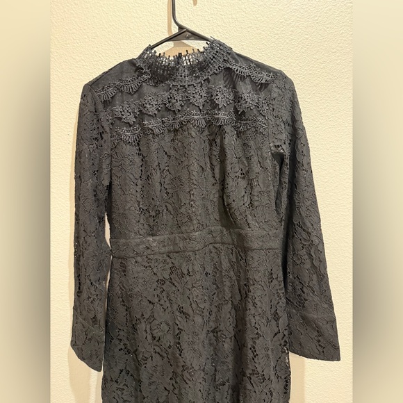 Malka Majesty Dress Size large Black Lace Midi Long Sleeve Formal Church Modest - Picture 6 of 12